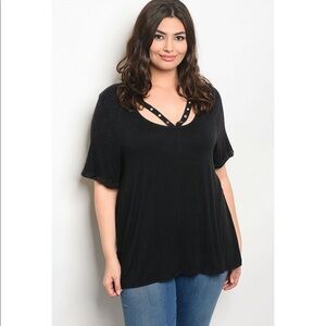 Scoop Neck Mineral Wash Grommet Accent Tee